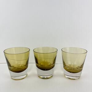Vintage Citroen Yellow Amber Whiskey Rocks Highball Glasses Hand Blown